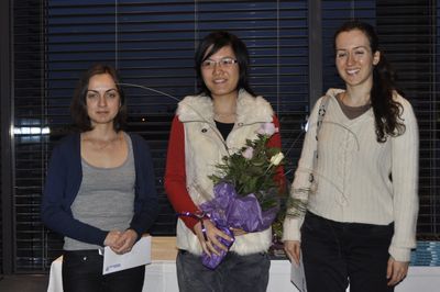 The prize winners of women prizes: Alina Lami, Hou Yifan and Irina Krush
